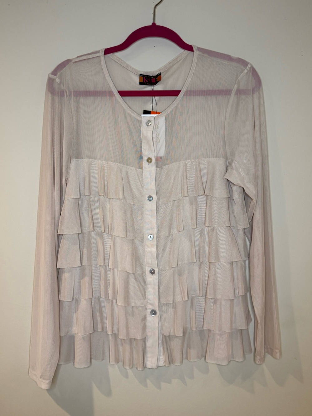 Isle By Melis Kozan Champagne Ruffle Front Button-Up Top